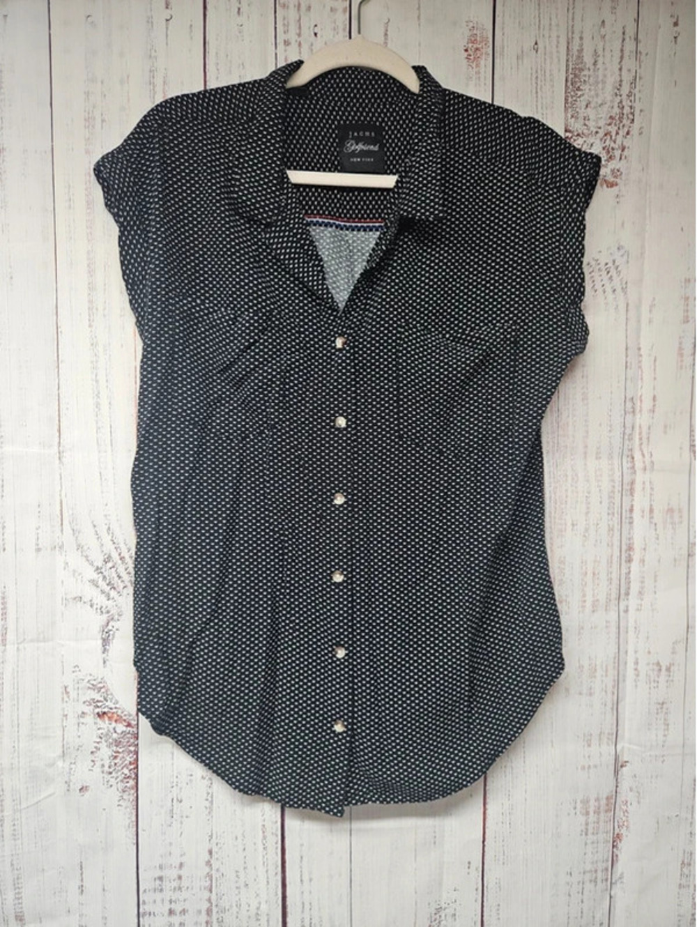JACHS Girlfriend New York Womens Lrg Black White Print Button Down Blouse Shirt